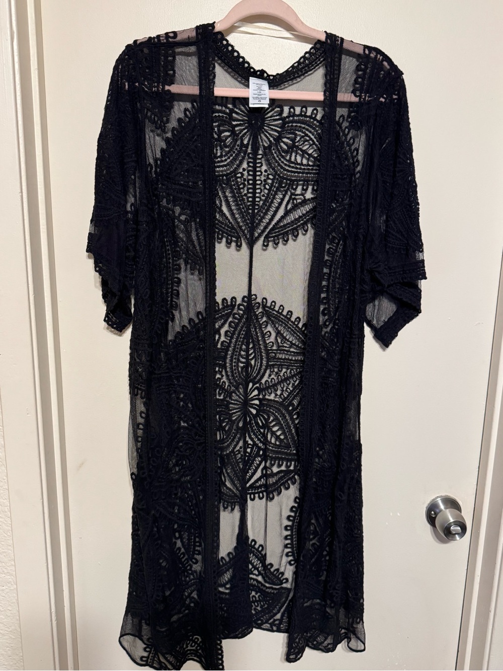 Black Soot Crochet Lace Kimono Lagan Look Beach Boho - Picture 2 of 8